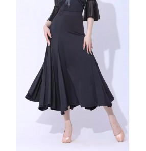 Women girls black violet ballroom dance skirts foxtrot waltz tango ballroom training practice long irregular skirts side slit 